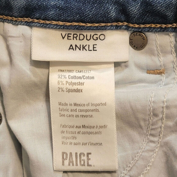 PAIGE Verdugo Ankle Distressed Raw Hem High Rise Crop Denim Skinny Jean Size 26 - Picture 12 of 15